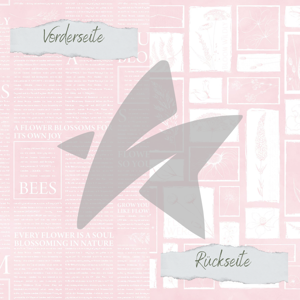 Papel de diseño - Basic - Baby Rosa - Newspaper + Wildflowers - Impreso por ambas caras