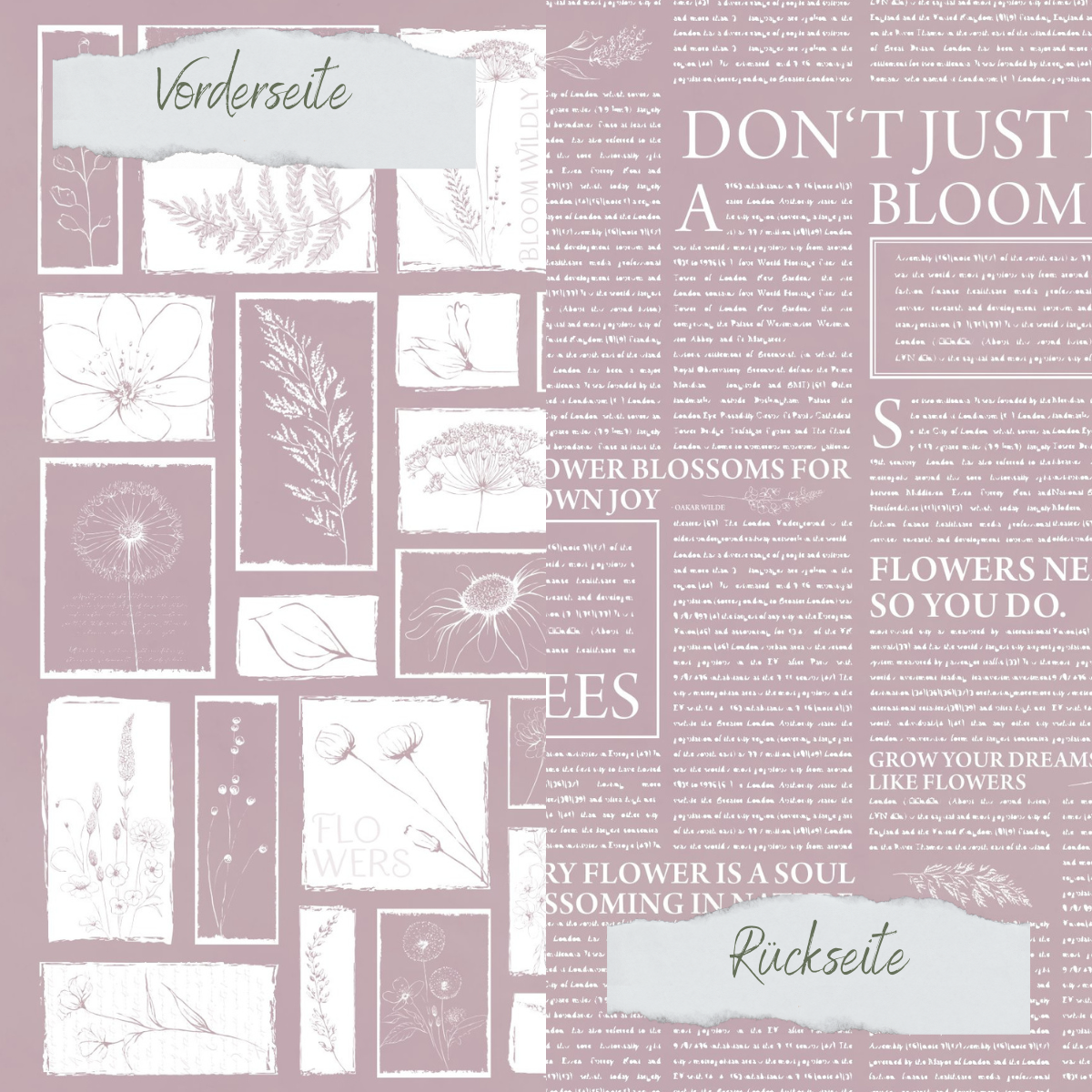 Papel de diseño - Basic - Heide - Newspaper + Wildflowers - Doppelseitig bedruckt