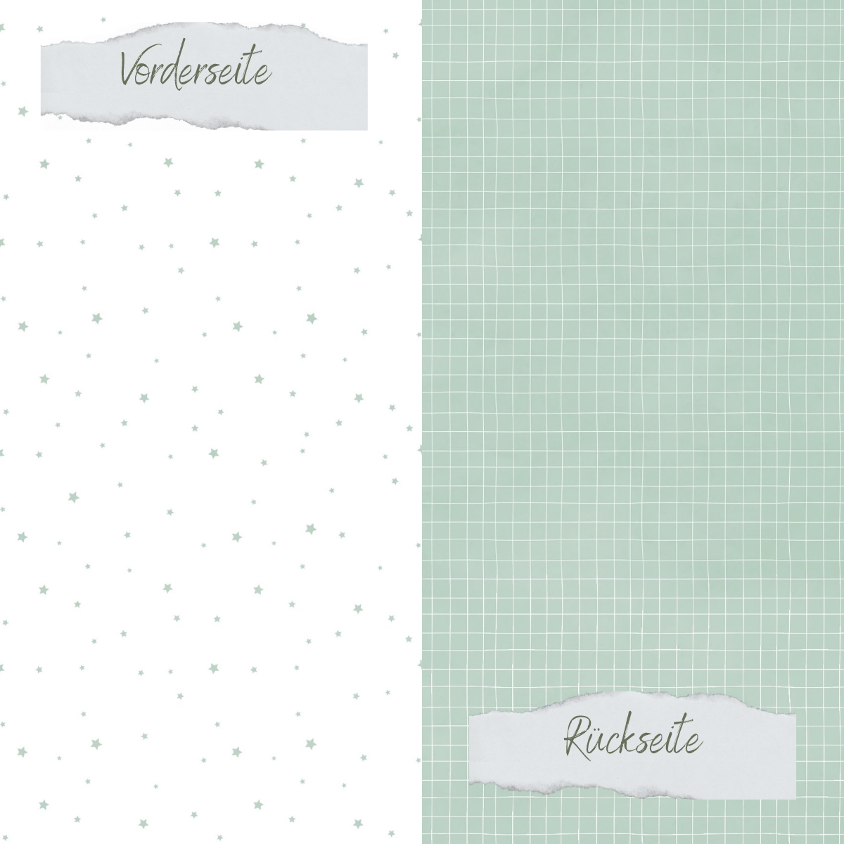 Papel de diseño - Basic - Vintage Mint - Doodle Gitter + Sternchenregen - Doppelseitig bedruckt