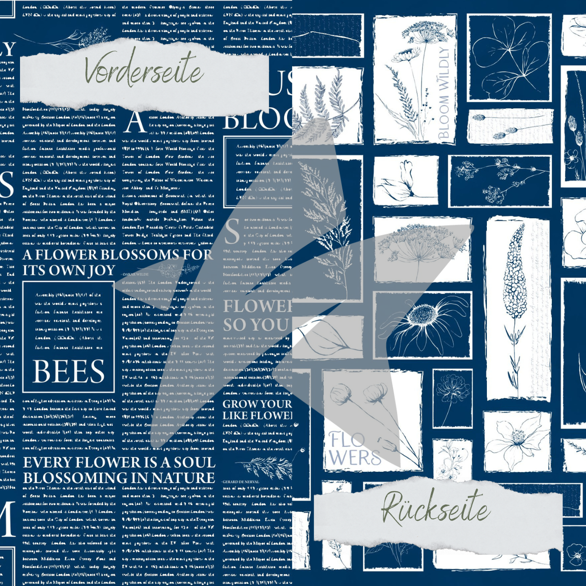 Papel de diseño - Basic - Marineblau - Newspaper + Wildflowers - Impreso por las dos caras