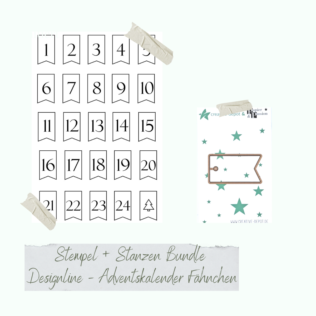 Bundle - Set de sellos y perforadoras - Designline - Banderas del calendario de adviento