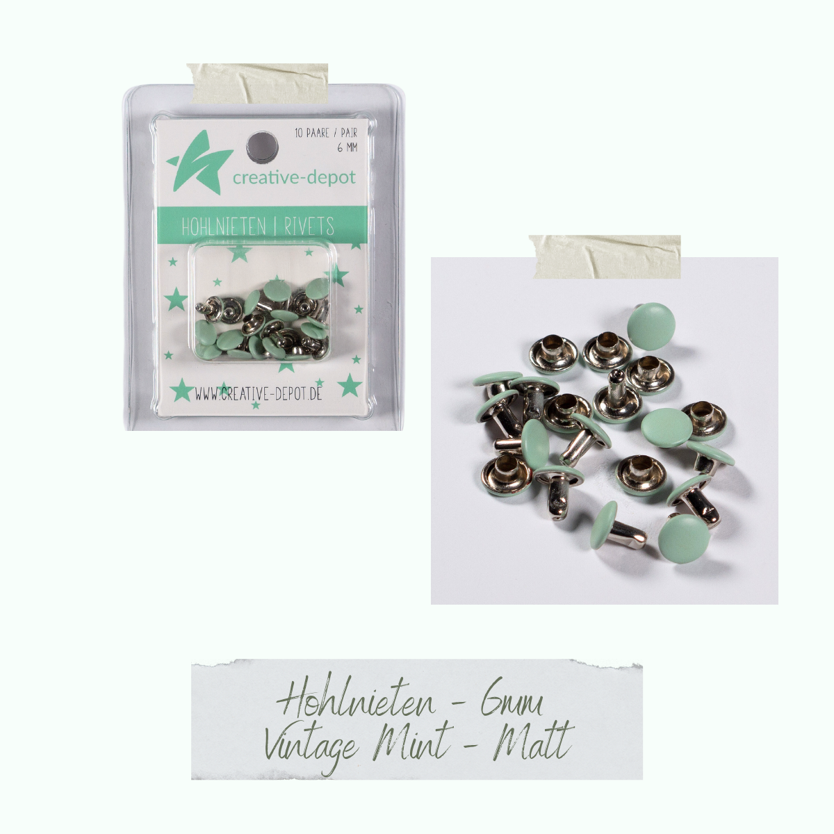 Doppelhohlnieten - Vintage Mint - Matt - 10 Paar - 6 mm