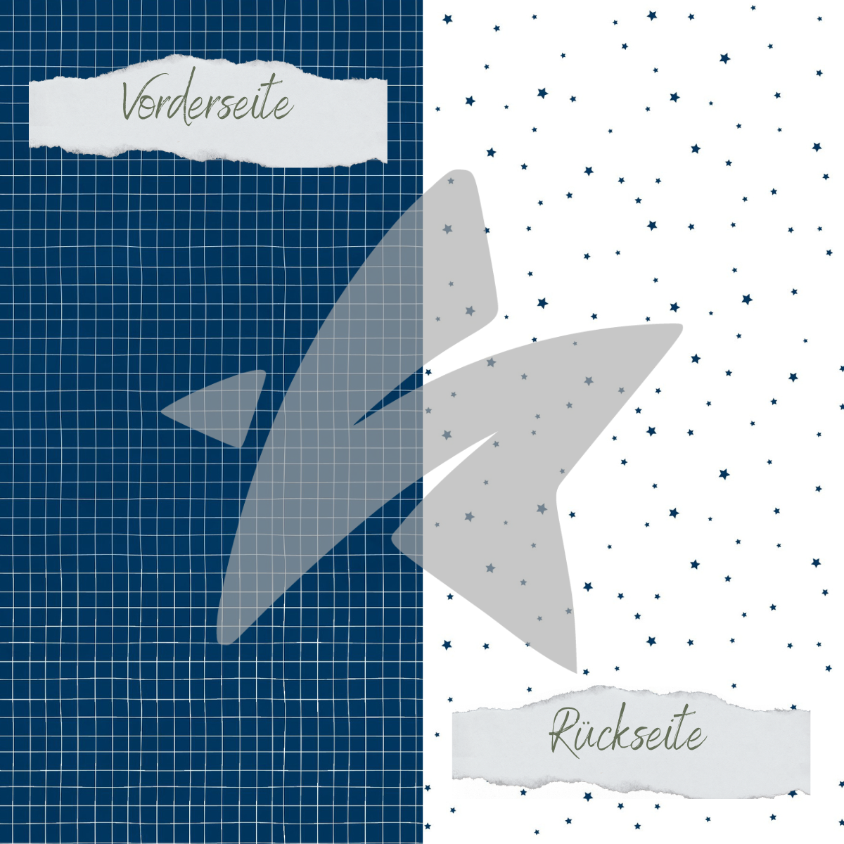 Papel de diseño - Basic - Marineblau - Doodle Gitter + Sternchen - Impreso por las dos caras