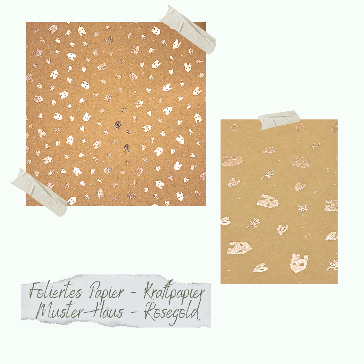 Papel metalizado - Kraftpapier - Haus-Muster - Rosegolda