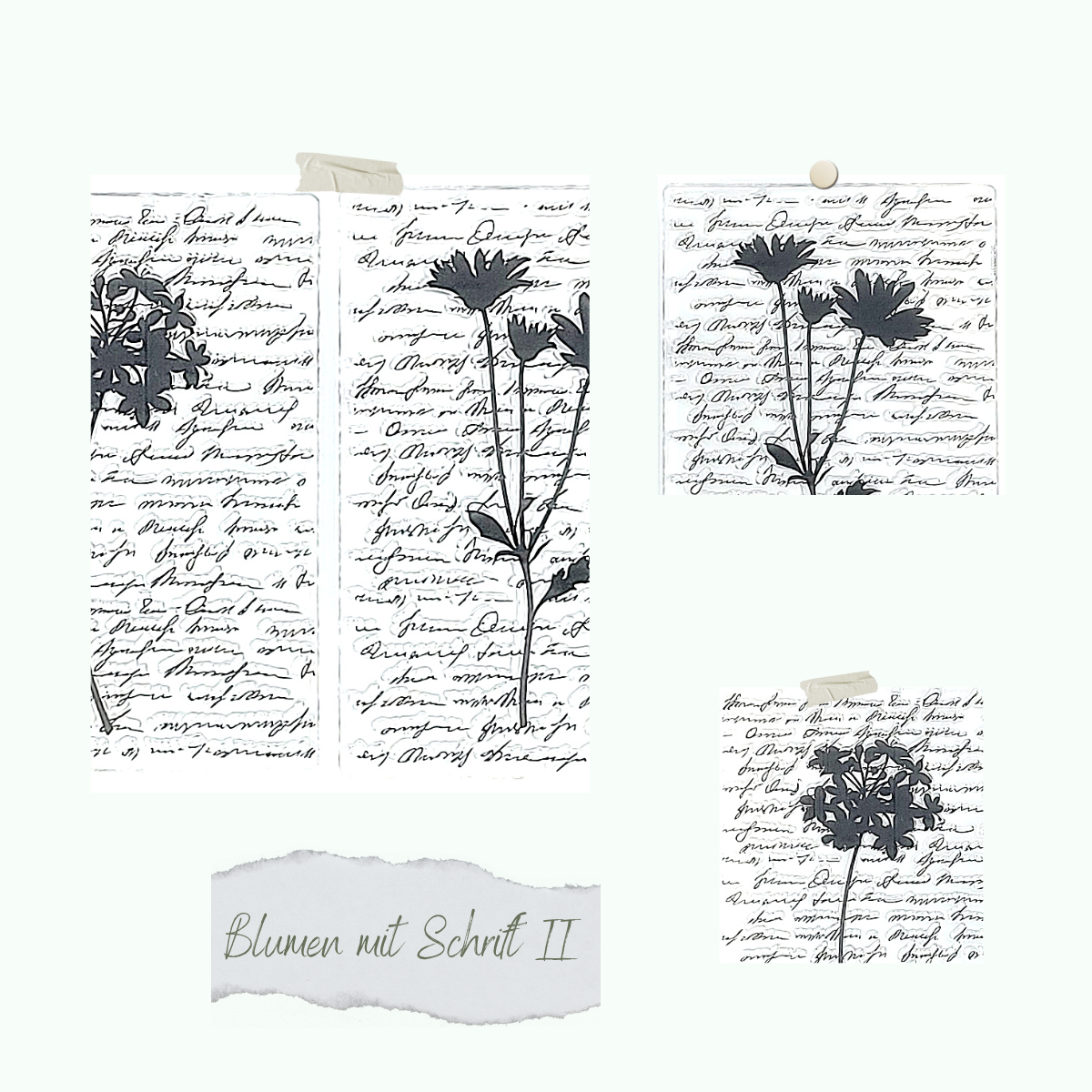 Set de sellos - Blumen mit Schrift II