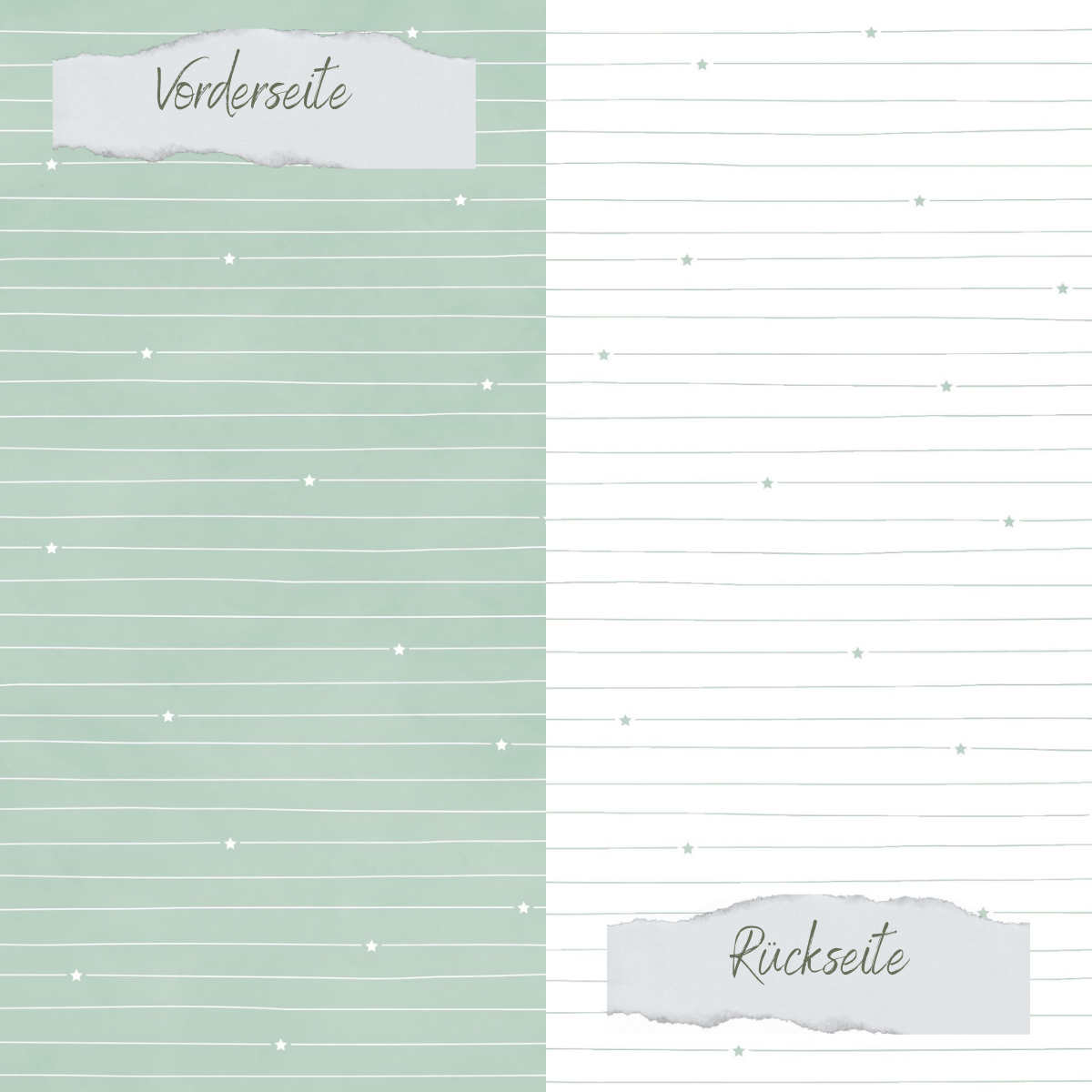 Papel de diseño - Basic - Vintage Mint - Doodle Linien mit Sternchen - Doppelseitig bedruckt