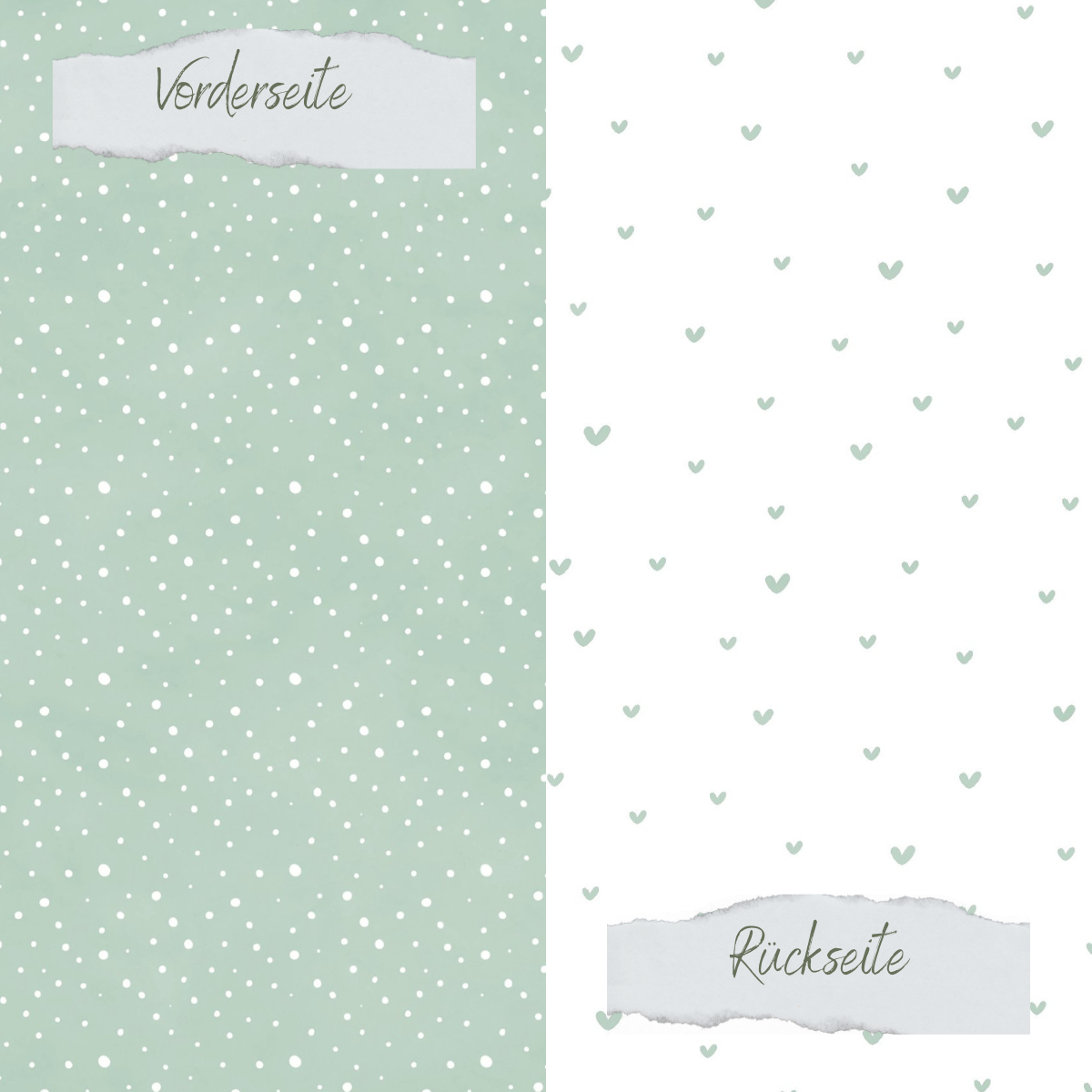 Papel de diseño - Basic - Vintage Mint - Doodle Herzen + Sprenkel - Doppelseitig bedruckt